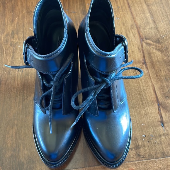 ALEXANDER WANG Black Leather Platform Tie Ankle Boots 6.5 - Picture 2 of 7